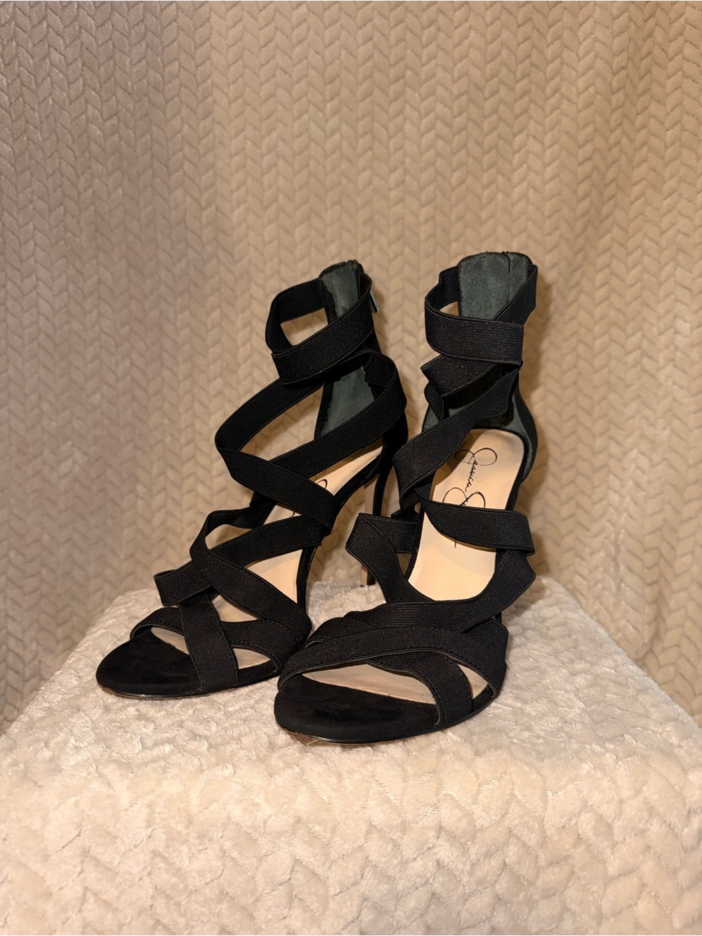 Jessica Simpson Black Strappy Wrap Gladiator Heels